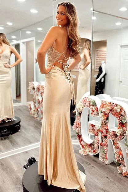 Spaghetti Straps Corset Back Long Prom Dress