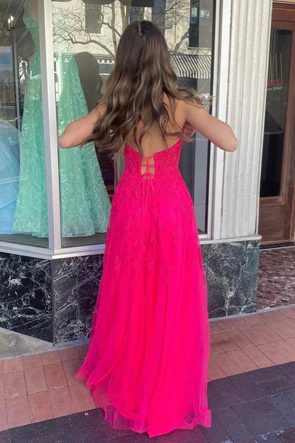 Strapless Floral Appliques Long Prom Dress