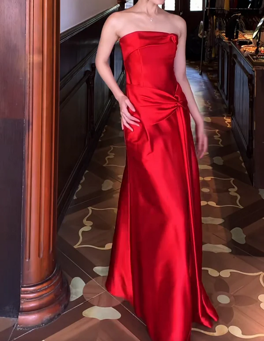 Strapless Sweetheart Ruched Satin Mermaid Evening Dresses with Bow Detail