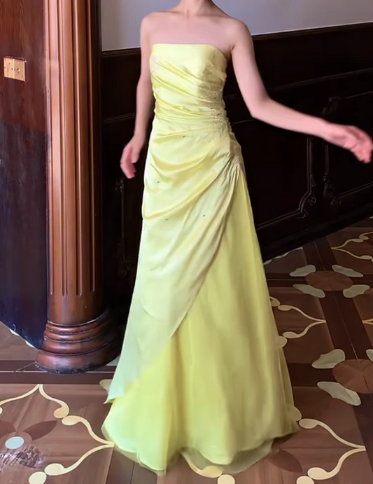 Strapless Sweetheart Ruched Satin Tulle Maxi Evening Dresses with Sequin Accents
