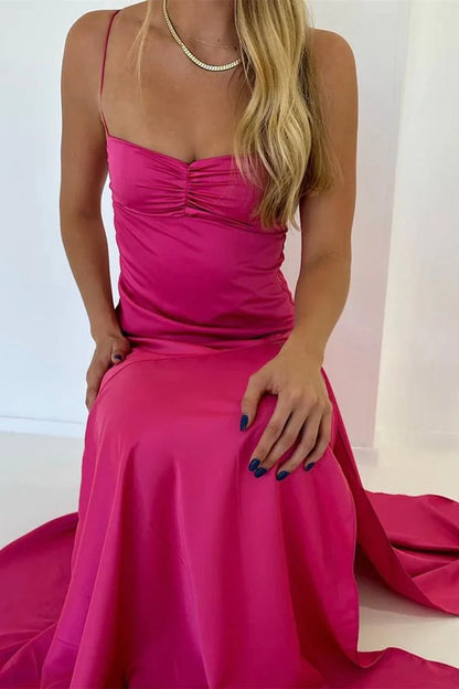 Sunny Strapless Sweetheart Ruched Bodice Asymmetric High-Slit Satin Floor-Length Evening Dress
