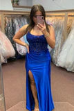 Lace-Up Mermaid Satin Long Prom Dress with Slit
