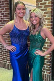 Lace-Up Mermaid Satin Long Prom Dress with Slit