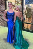 Lace-Up Mermaid Satin Long Prom Dress with Slit