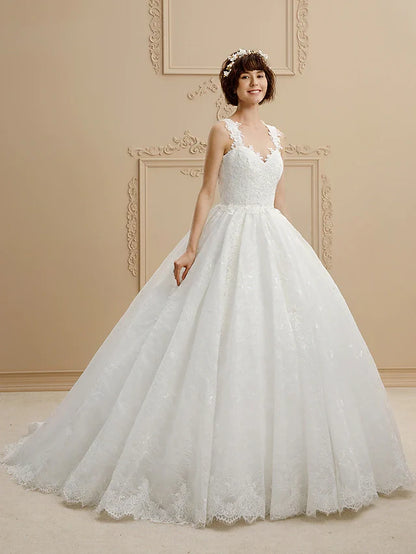 Ball Gown Wedding Dresses Sweetheart Neckline Tulle All Over Lace Regular Straps Glamorous Illusion Detail with Lace