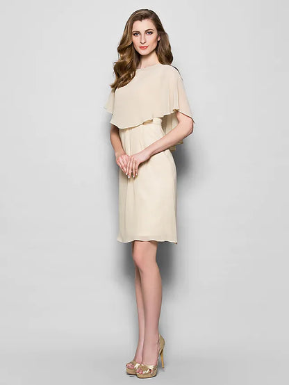 Mother of the Bride Dress Wrap Included Bateau Neck Knee Length Georgette Half Sleeve