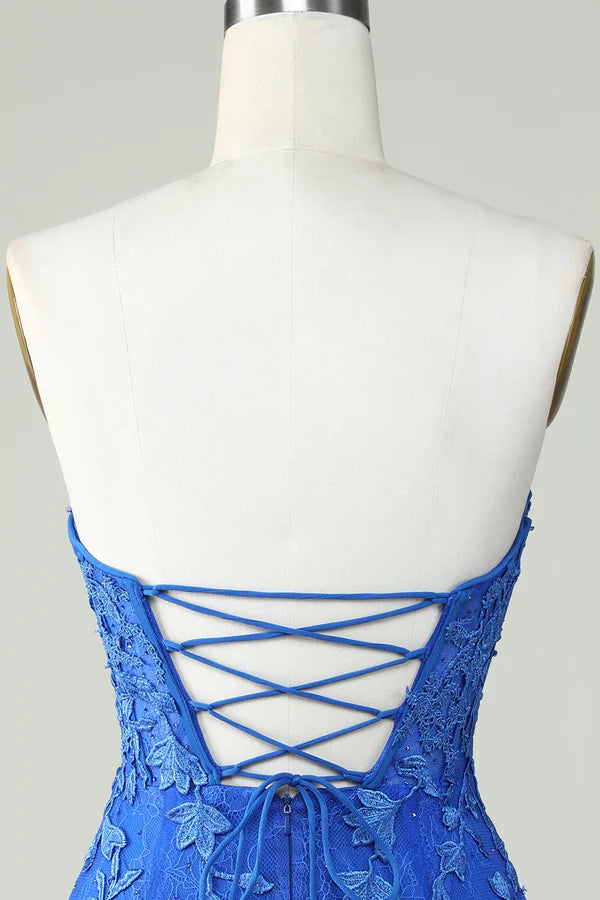 Strapless Tight Royal Blue Homecoming Dress With Appliques