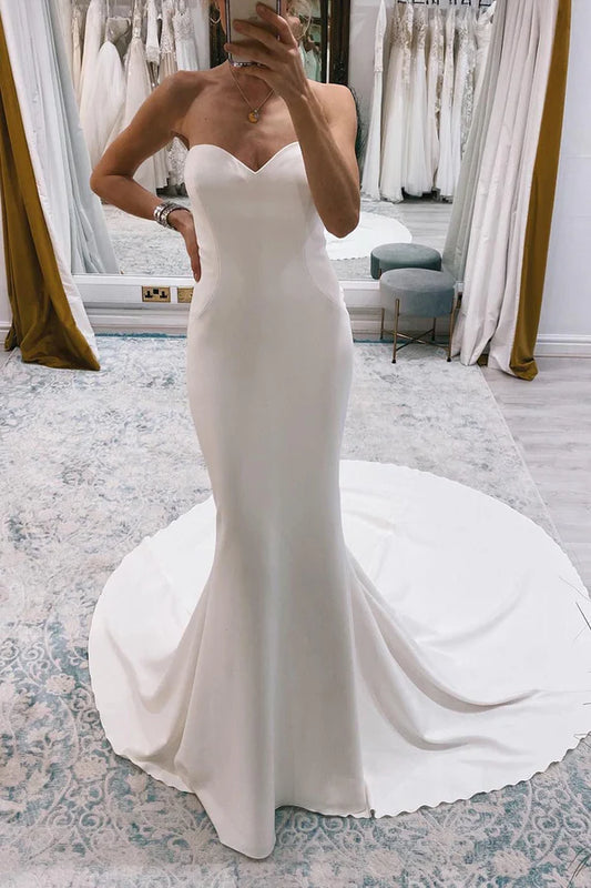 Sheath Mermaid Sweep/Brush Train Dresses Boho Long Wedding Dress