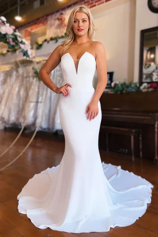 Mermaid Wedding Dresses  White Boho Cathedral Train Lace Bridal Sleeveless Wedding Dress
