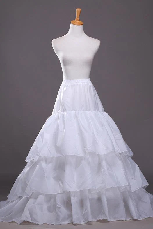 White Sweep/Brush Train Petticoat Three Layers  Bridal Under Skirt Wedding Dress Petticoat With Ruffles