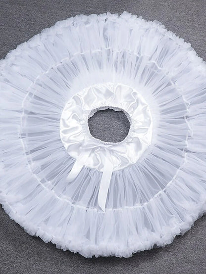 Mini Skirts Ruffle Layered Tulle Petticoat Engagement Tulle Knee-Length Petticoats With Gore