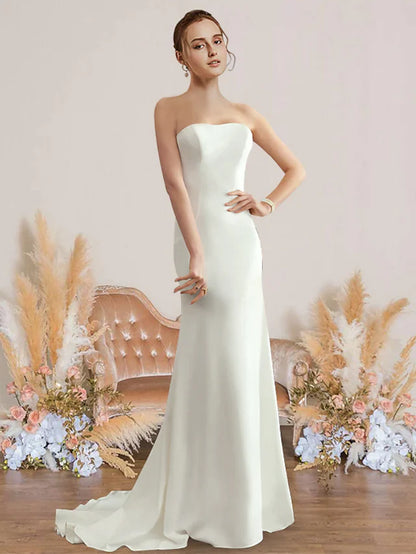 Wedding Dresses Strapless Chiffon Sleeveless Simple Sexy Backless