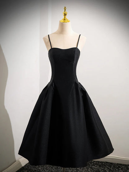 Fashion Hepburn style Simple A-Line Satin Black Temperament Short Formal Prom Dress