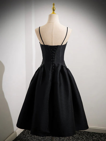 Fashion Hepburn style Simple A-Line Satin Black Temperament Short Formal Prom Dress