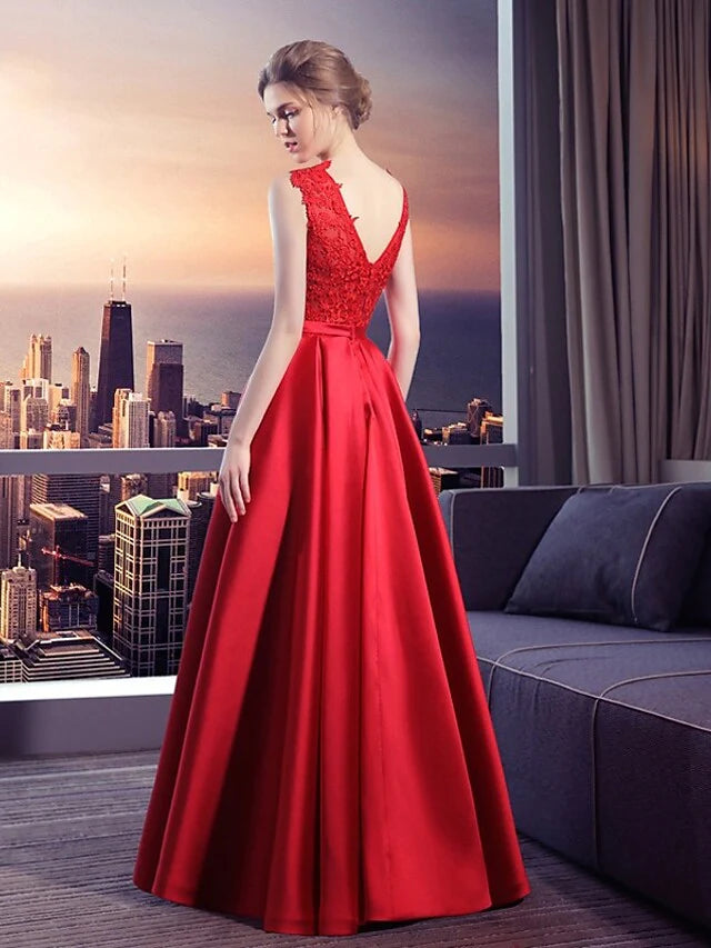 Ball Gown Wedding Dresses Jewel Neck Floor Length Spandex Sleeveless Vintage with Lace Bow