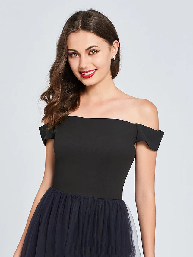 Minimalist Sexy Engagement Cocktail Party Dress Off Shoulder Sleeveless Short Mini Tulle with Pleats