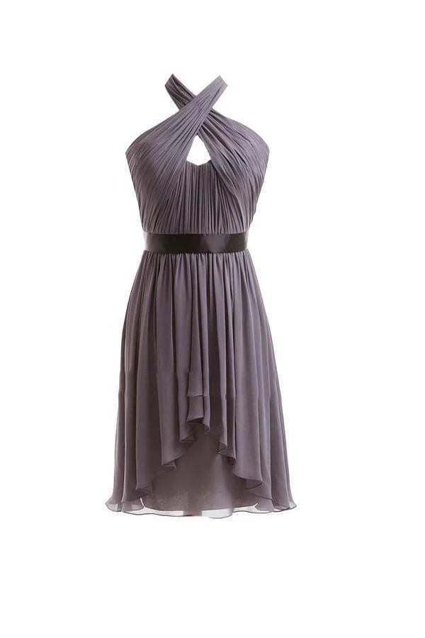 A-line Chiffon Halter Ruched Sash High Low Bridesmaid Dresses