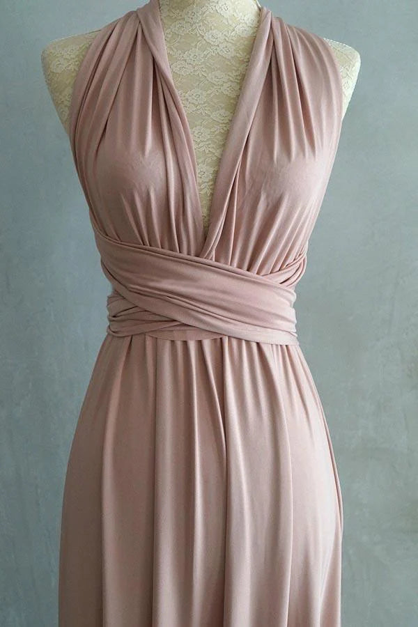 A-line Floor-Length Criss-Cross Straps Blush Spandex Bridesmaid Dress