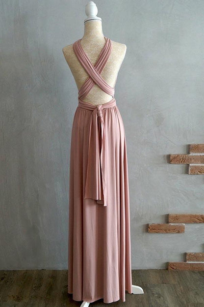 A-line Floor-Length Criss-Cross Straps Blush Spandex Bridesmaid Dress