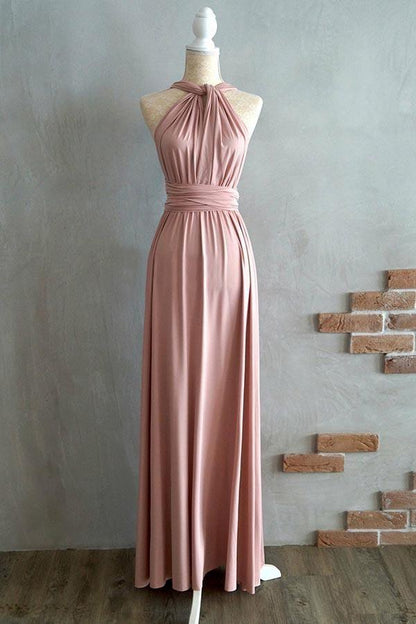 A-line Floor-Length Criss-Cross Straps Blush Spandex Bridesmaid Dress