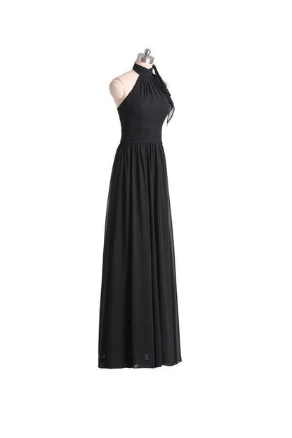 A-line Halter Floor Length Chiffon Black Bridesmaid Dress With Pleats