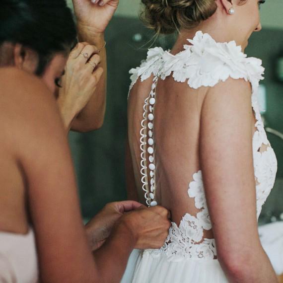 A-Line Jewel Sweep Train White Tulle Wedding Dress with Appliques