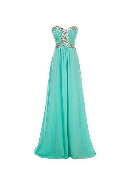 A-line Long Chiffon Prom Dress Evening Gown Crystal Beaded