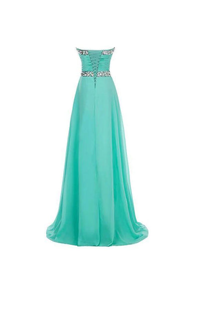 A-line Long Chiffon Prom Dress Evening Gown Crystal Beaded