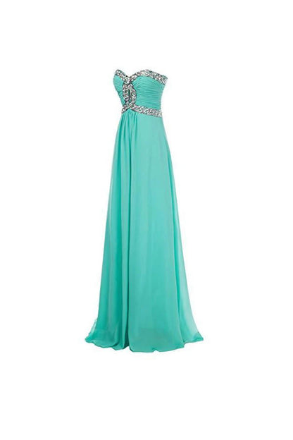 A-line Long Chiffon Prom Dress Evening Gown Crystal Beaded