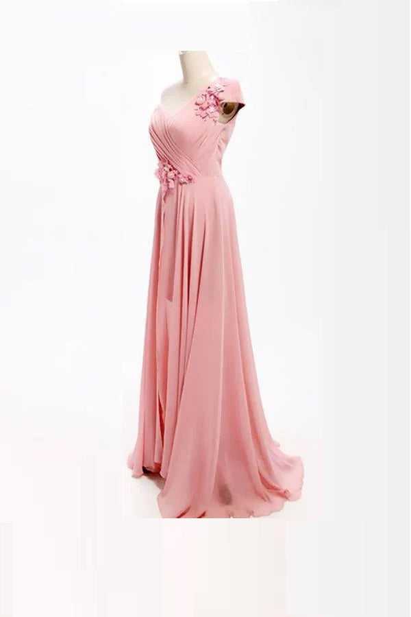 Party Dresses Formal Dresses A-line One Shoulder Long Chiffon Bridesmaid Dress with 3D Flowers