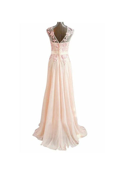 A Line  Long Lace Chiffon Prom Evening DressesA Line Pink Long Lace Chiffon Prom Evening Dresses