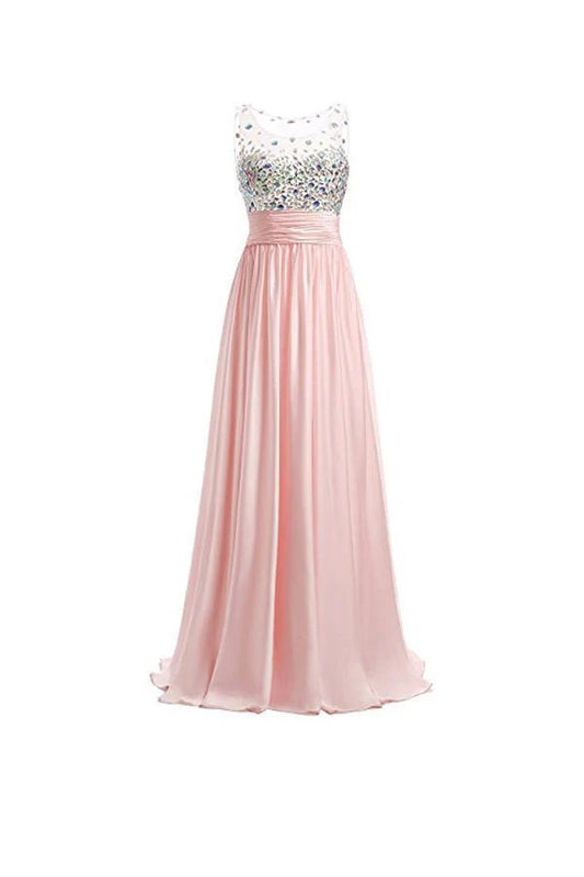 A-line Prom Dresses Floor Length Chiffon Evening Gowns