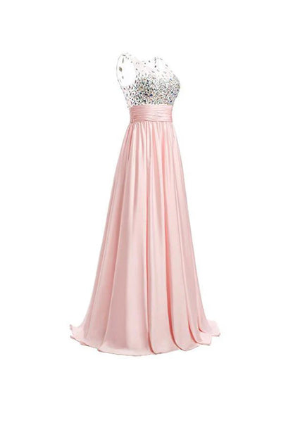 A-line Prom Dresses Floor Length Chiffon Evening Gowns