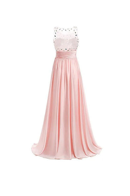 A-line Prom Dresses Floor Length Chiffon Evening Gowns