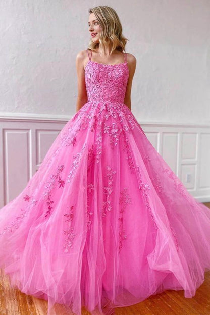 A Line Party Dresses Formal Dresses Spaghetti Straps Sweetheart Long Prom Dress With Appliques