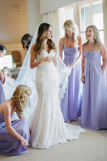 A-Line Sweetheart Backless Lavender Chiffon Bridesmaid Dress with Ruched