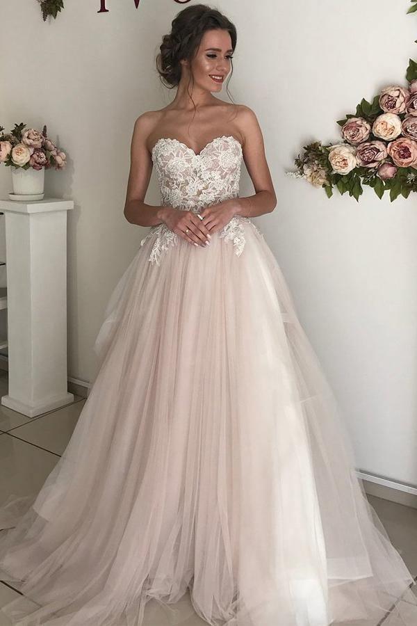 A-line Sweetheart Boho Wedding Dress Lace Romantic Wedding Dresses