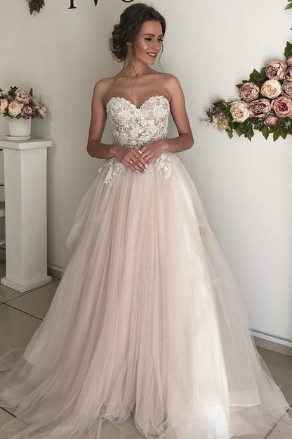 A-line Sweetheart Boho Wedding Dress Lace Romantic Wedding Dresses