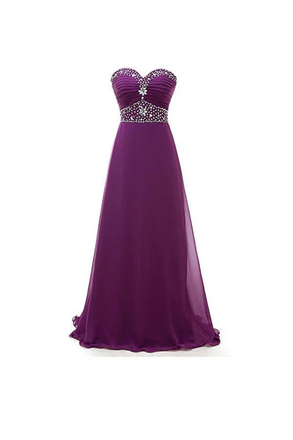 A-line Sweetheart Chiffon Long Prom Dresses Evening Dresses