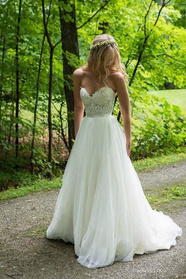 A-line Sweetheart Ivory Wedding Dresses With Lace Applique