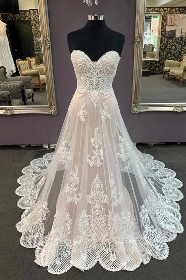 A Line Sweetheart Sleeveless Appliques Wedding Dress Bridal Gown