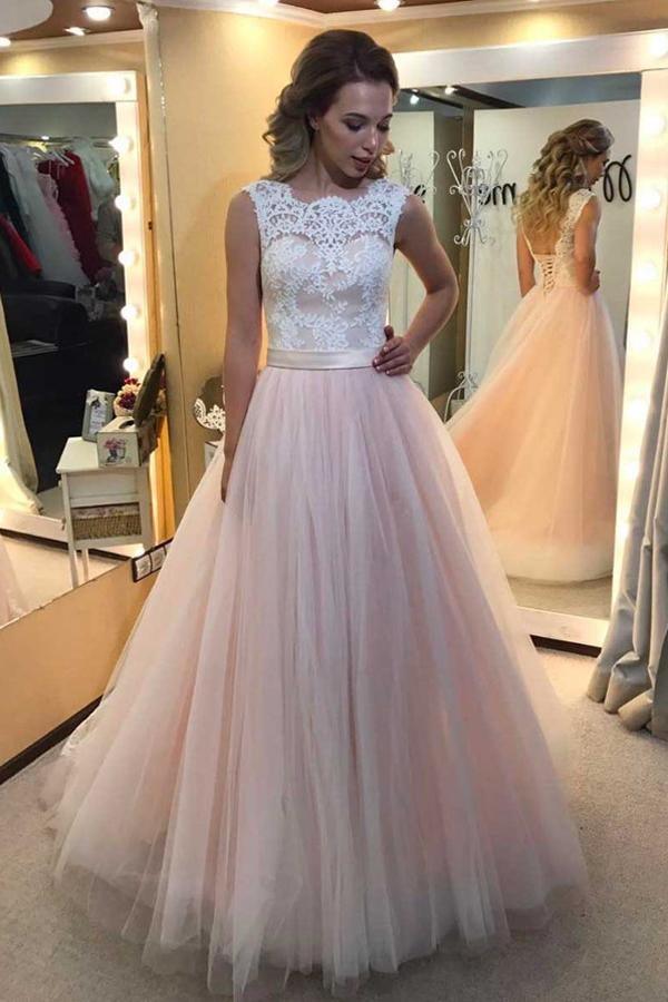 A-line Tulle Sweep Train Wedding Dress With Lace Applique