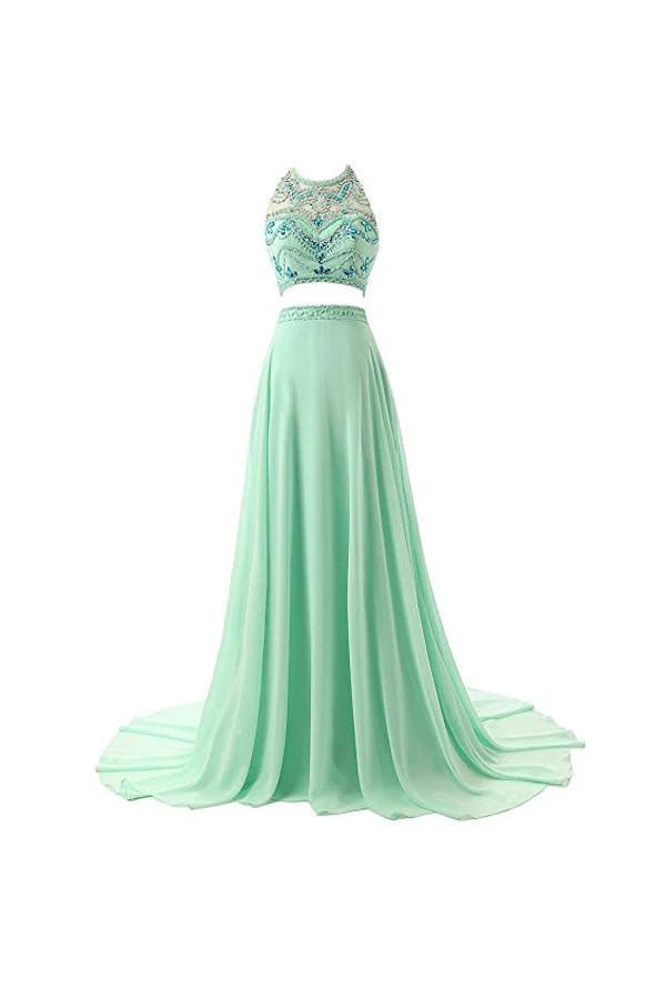 A-line Two Pieces Chiffon Prom Dresses Evening Dresses