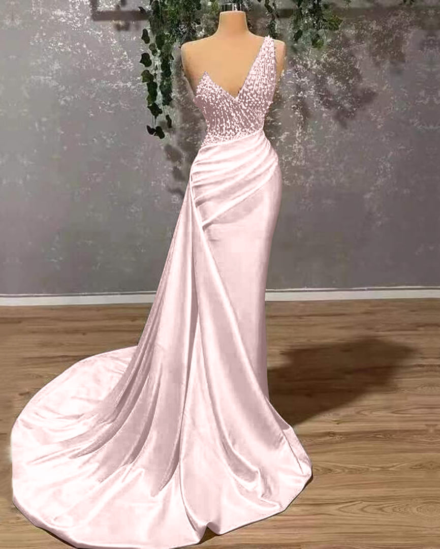 Sheath One Shoulder  Sweep/Brush Train Dresses Long Prom Dress With Sequins