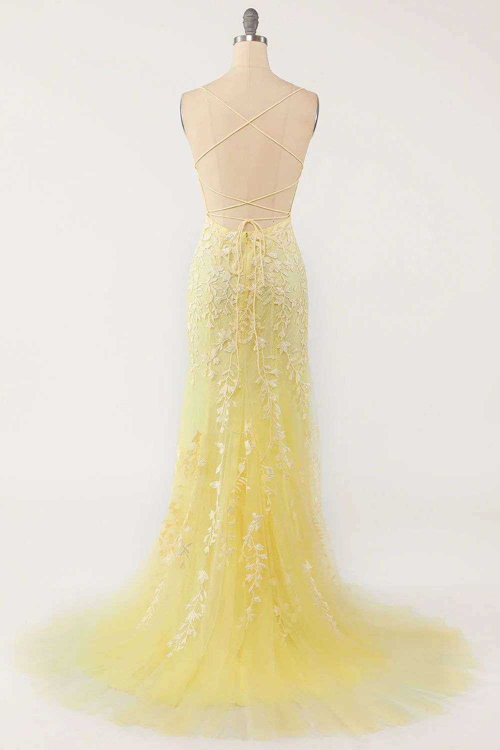 Mermaid Spaghetti Straps Light Pink Tulle Slim-fit Long Prom Dress with Appliques