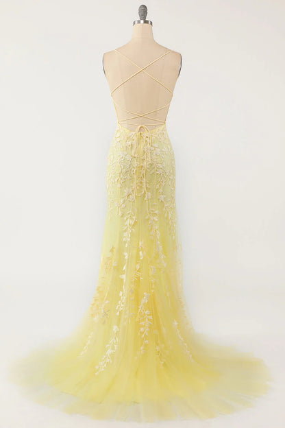 Mermaid Spaghetti Straps Light Pink Tulle Slim-fit Long Prom Dress with Appliques