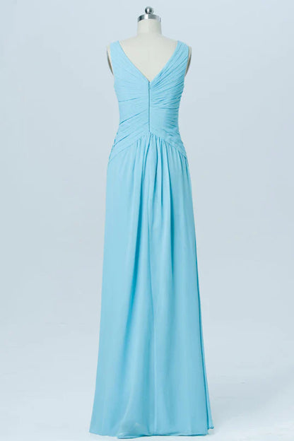 Aqua Blue Chiffon Twist Front Twist-Front Sleeveless Bridesmaid Dress