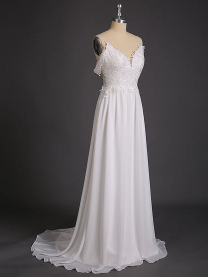 Beautiful Spaghetti Strap Chiffon Simple Elegant Wedding Dress