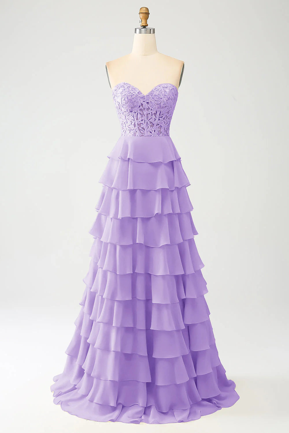 Sky Blue A-Line Off-the-Shoulder Sweetheart Tiered Lace-Up Back Long Prom Dress