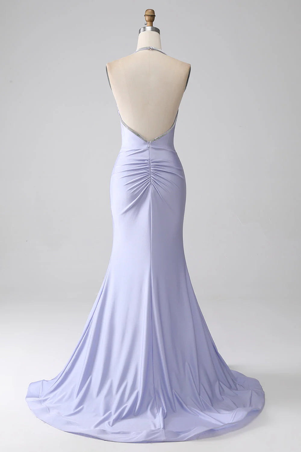 Lilac Mermaid V-Neck Halter Neck Backless Slim-fit Long Prom Dress